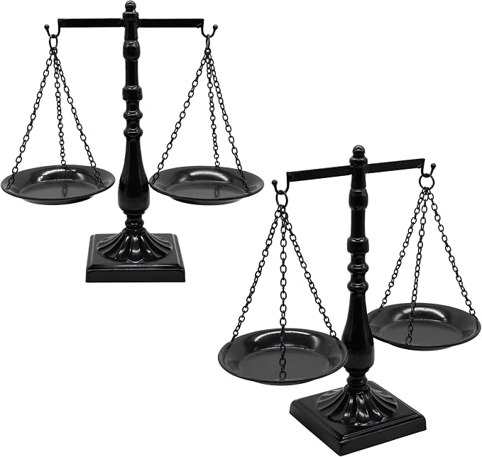 Set of 2 Vintage Metal Libra Jewelry Towers Display with Fixed Beam, Cosmetic Organizer Storage, Scale Centerpiece Stand, Antique Jewelry Storage, Farmhouse Candleholder Display – 7.7“ W x 12.1“ H