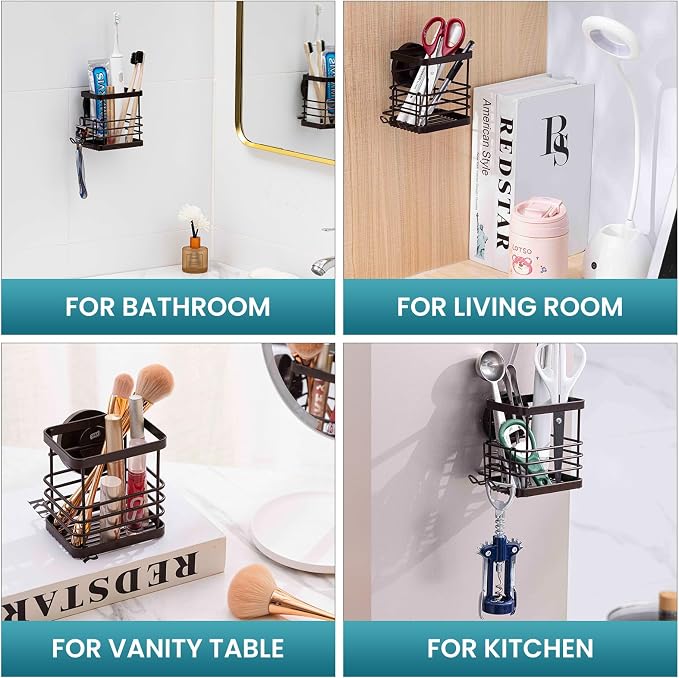 TAILI Patented Suction Cup Toothbrush Holders for Bathrooms, Brown | Stainless Steel Toothpaste Holder with Razor Hook, Strong Suction Up to 11lbs, Anti-Puddling, No Drill Removable & Reuseable