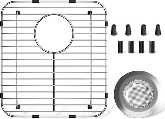 1Pack Stainless Steel Sink Protectors 13.1''x11.6''x1'' | Rear Drain, Used in the Kitchen Sink, Anti-clogging, Anti-scratch, Easy to Clean, Rust Resistant, Includes 1Pcs Sink Strainer