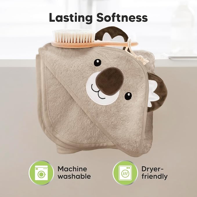 KeaBabies Hooded Baby Towel for Newborn, Baby Bath Towels (Koala, 35x35) | Viscose Derived from Bamboo, Large Baby Towels with Hood, Boys, Girls, Toddler, Soft Absorbent Baby Bath Essentials
