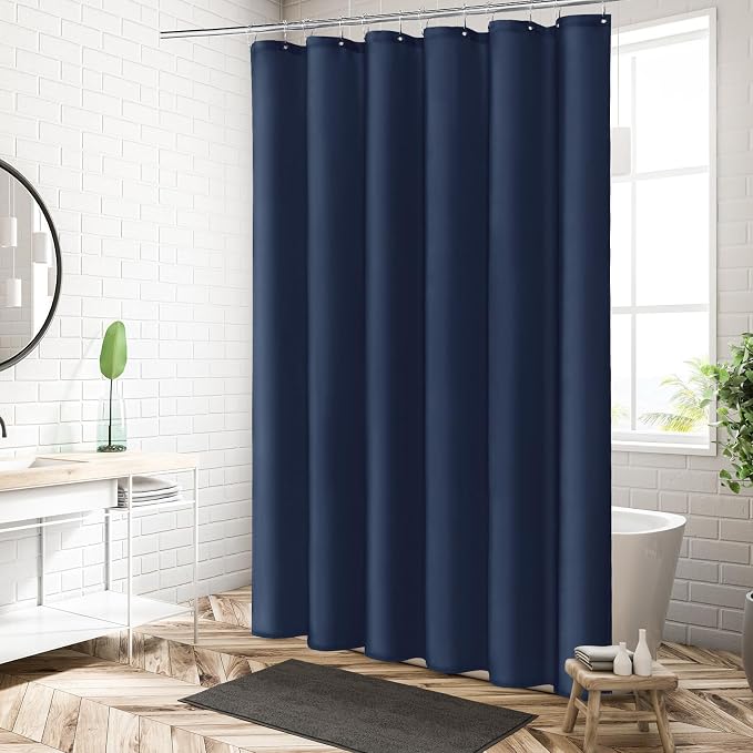 MitoVilla Stall Half Size Shower Curtain Liner, 36 x 72 Inch Fabric Bath Curtain Liner for Modern Hotel, Navy Blue Shower Liners, Washable & Water Repellent