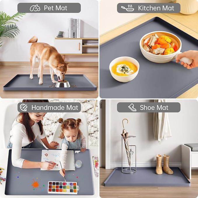 FLATO Waterproof Under Sink Mat, 28" x 22", Dark Gray | Shelf Liner for Kitchen and Bathroom, Cabinet Protector, Organizers and Storage, Flexible Silicone Drip Tray