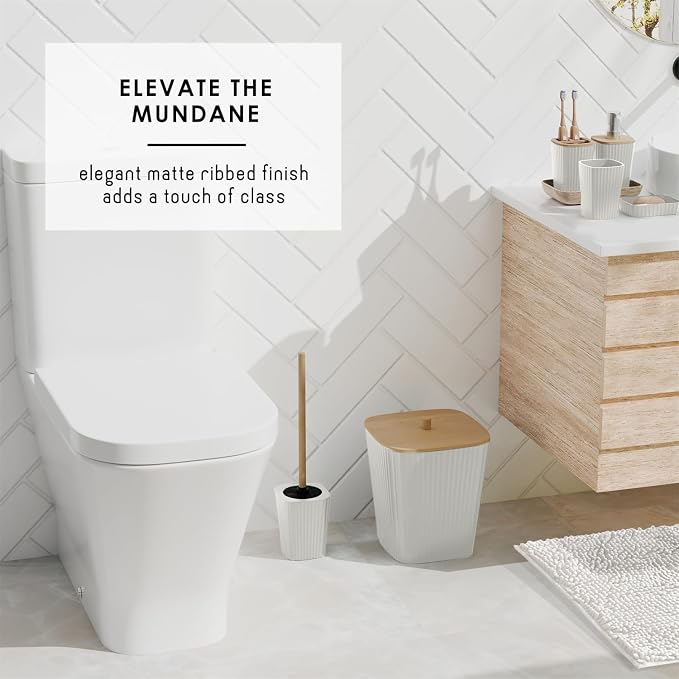 Clara Clark White Bathroom Set, Bathroom Sets with Shower Curtain and Rugs | 22 Piece Bathroom Accessories Set with Toothbrush Holder, Soap Dispenser, Soap Dish, Toilet Brush, and Bathroom Trash Can