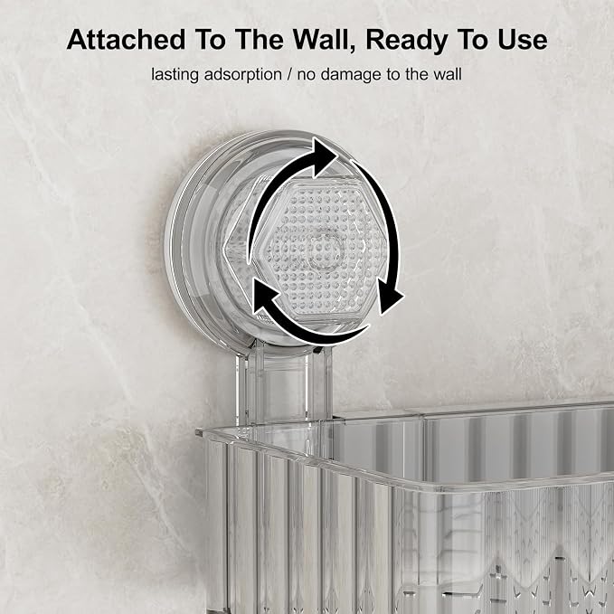 Adhesive Shower Caddy Suction Cup Shower Shelves for Inside Shower No Drilling Bathroom Organizers and Storage Wall Shelf Rack Clear(clear,square)