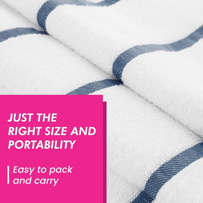 CASA COPENHAGEN Cabana Pool 2Pcs 100% Egyptian Cotton XL Designer Bathsheet Beach Towels Gift Set- White Ink Blue, 500GSM, 35"x70", Bath Sheet Beach Towels (Box Pack, Set for Women & Men)