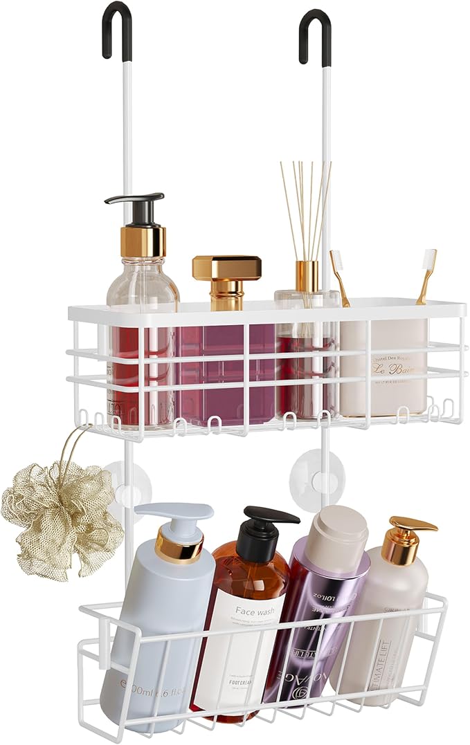 HapiRm Hanging Shower Caddy Organizer - No Drilling Shower Organizer with Inclined Shelf, Rustproof & Waterproof 304 Stainless Steel Bathroom Caddy - White