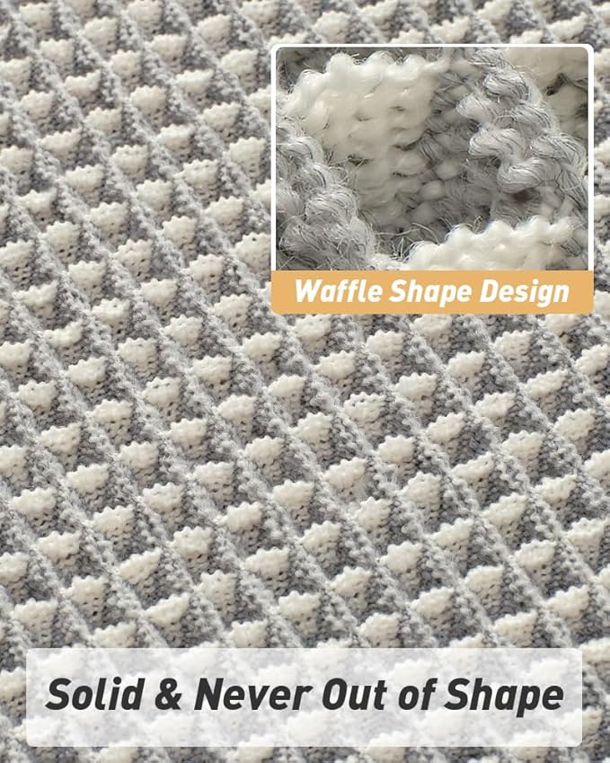 Upgraded Waffle Bath Mat, Super Absorbent Non Slip Bath Mats for Bathroom Floor, Machine Washable Bathroom Rugs with Tassels, Rubber Backed Bathroom Mats, Ultra Soft, 20" x 32",LightGrey & Cream