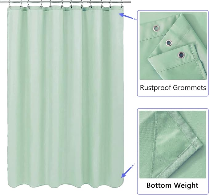 LLSCL Apple Green Fabric Shower Curtain Liner with Magnets, Waterproof Hotel Quality, 72 x 72 Machine Washable