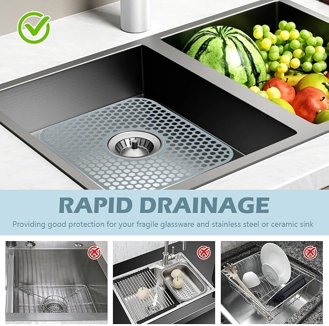 2pcs Sink Protectors for Kitchen Sink, Sink Protector For Kitchen Fast Drying Heat Insulation Soft Silicone, Protect Sink from Stains, Damage, Scratches, Dishwasher Safe Sink Grid