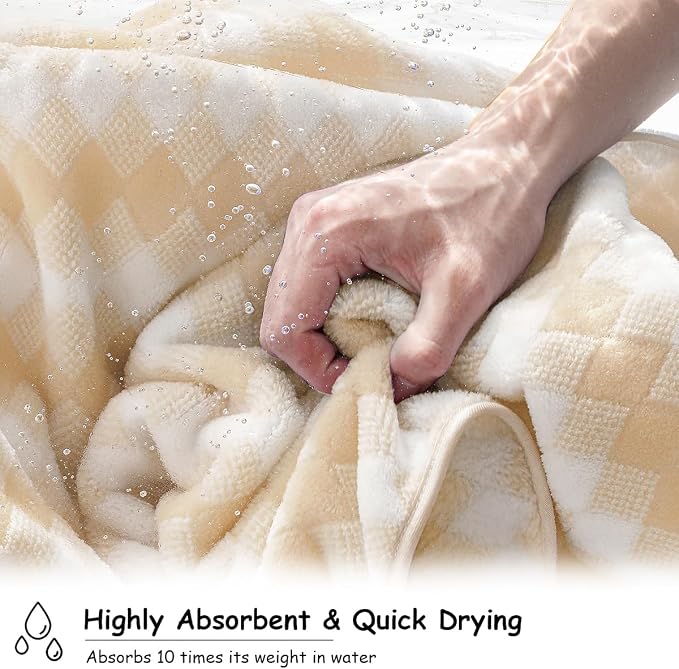 12 Pcs Yellow White Diamond Towel Set-4 Bath Towels,4 Hand Towels,4 Washcloths Soft Polyester Bath Sheet with Loop Absorbent Shower Towel Quick Dry Beach Chair Towel Family Towels for Bathroom Spa Gym