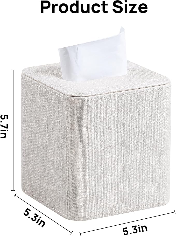 Square Tissue Box Cover PU Leather Tissue Box Holder Cube | Magnetic Closure, Soft Velvet Lining, Decorative Modern Design, For Bathroom
