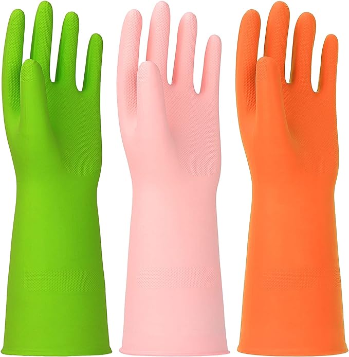Latex Free Nitrile Cleaning Gloves, Small, 3 Pairs | 12 Mil Thick, Reusable Gloves with Non-Slip Grip, Waterproof for Dishwashing, Kitchen, Bathroom & Household Cleaning