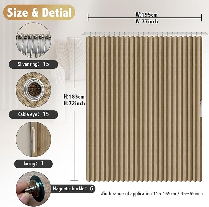 AJAZZ Magnetic Folding Shower Curtains Fabric Polyester Material Waterproof Shower Curtain Suitable for Family Hotel Homestay (Brown,77" W x 72" L) 1 Panel