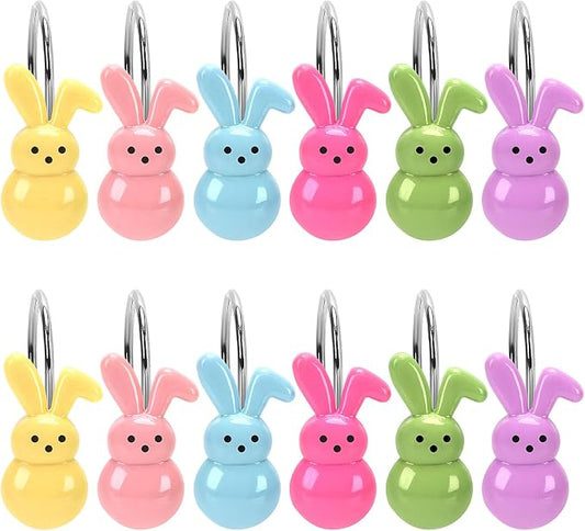 Easter Shower Curtain Hooks, 12Pcs Stainless Resin Bunny Rings | Perfect Festive Bathroom Decor, Elevates Living Room, Charming Bedroom Accents，Stainless Steel Hooks,Crafted Premium Resin
