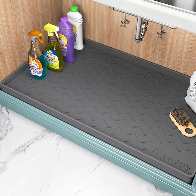 TigeJoy Under Sink Mats for Kitchen Waterproof 37" x 19", Cabinet Liner | Leak-Proof Silicone Mat Sink Protector, Kitchen Essentials Organizer and Storage,Boot or Shoe Tray, Pet Feeding Mat