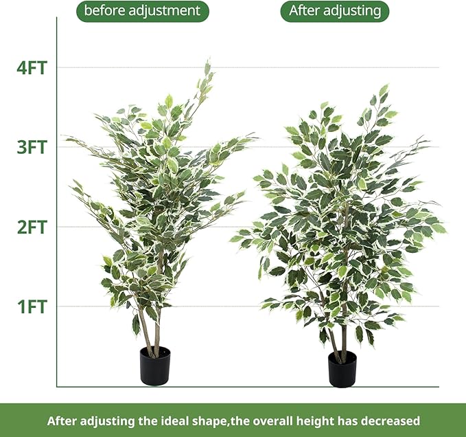 Yepdin Artificial Ficus Tree - 4 FT Tall Silk Fake Tree with Pot - Lifelike Foliage & Branches for Indoor/Outdoor Decor