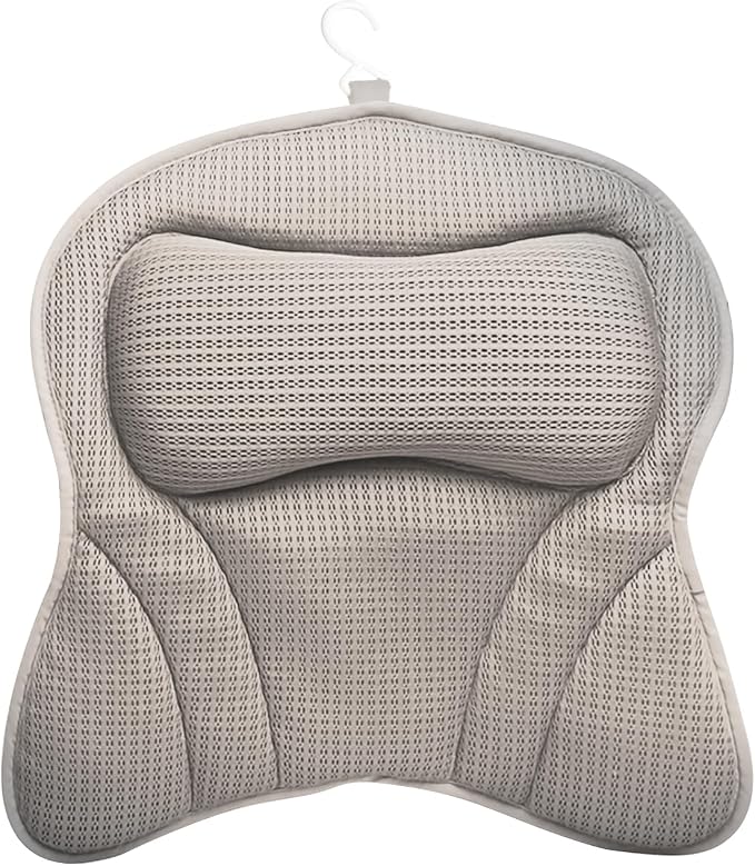 Bath Pillow 4D Bath Tub Pillows for Head Tub Pillow for Bathtub with 6 Non-Slip Suction Cups Bathtub Headrest Cushion Fits All Bathtubs(Color:Grey)