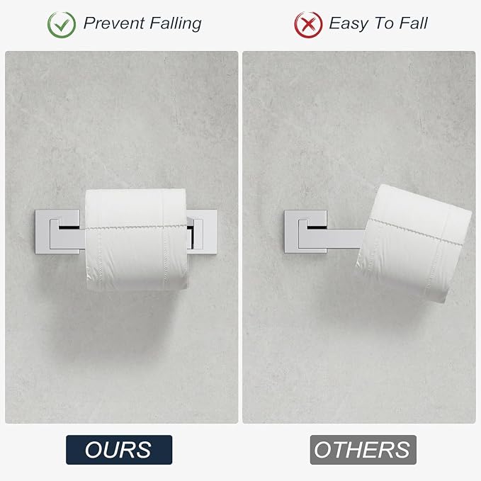 Toilet Paper Holder Wall Mount Polished Chrome Stainless Steel | Toilet Tissue Roll Holder Bathroom Square Toilet Paper Towel Roll Holder Double Post Pivoting Tissue Handle