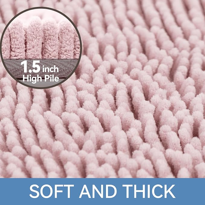 Bcoimo Small Bath Rug Mat,24x17 Chenille Non Slip Pink Bathroom Shower Mat | Extra Soft Bathroom Rugs;Non Slip with Rubber Backing Bath Mats;High Absorbent And Quick Dry Microfiber mat; Machine Washable