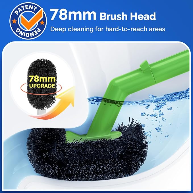 HAMITOR Toilet Plunger Bowl Brush Combo：Heavy Duty Rubber for Drain Clog | Curved Design Bristles for Deep Cleaning Under Rim - Compact Bathroom Cleaning Tools for New Homet Essentials, Green