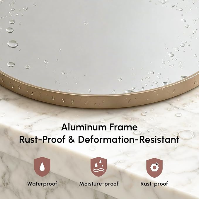24 Inch Gold Round Bathroom Mirrors for Over Sink | Circle Mirror with Aluminum Frame, Wall Mirror for Vanity, Entryway, Living Room, Hallway and Bedroom Decor