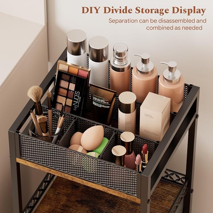 Plaviya Makeup Organizer Cart with 3 Drawers Storage for Bedroom & Bathroom | Utility Rolling Cart, Vanity Desk Organizer, Perfume, Cologne, Skin Care, Nail Polish, Black