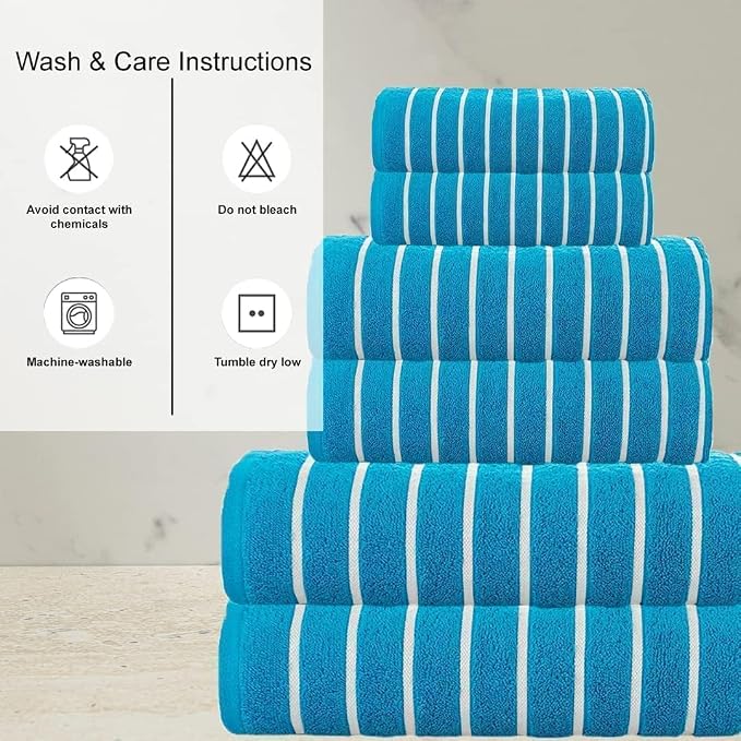 CASA COPENHAGEN Ecstatic 6Pcs 100% Egyptian Cotton Large Designer Towels Gift Set- Teal Blue, 600GSM, 2Bath 2Hand 2Washcloths, Bath Towels for Bathroom (Box Pack, Gift Set for Women & Men)