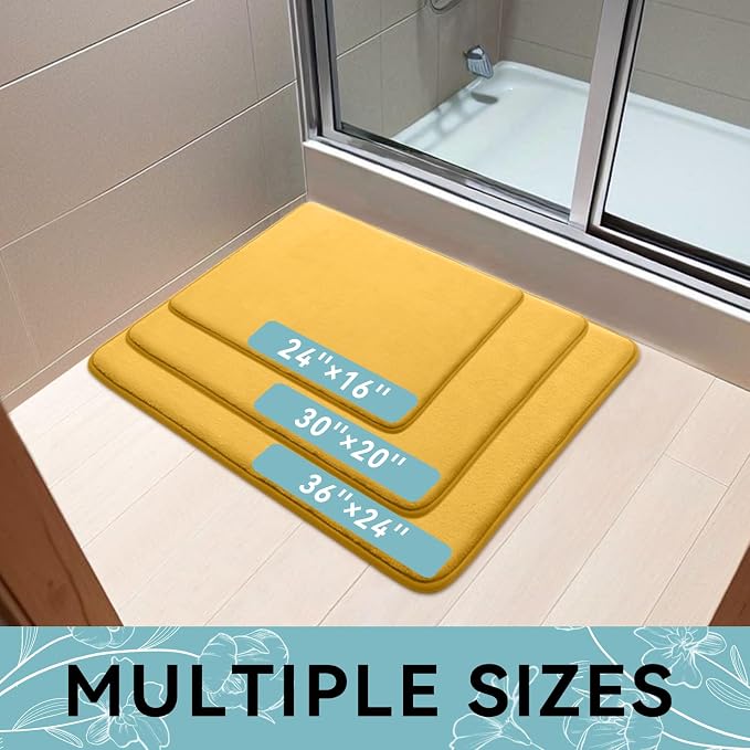 Smiry Memory Foam Bath Mat 70x24, Extra Soft and Absorbent Bathroom Rugs | Yellow, Quick Dry Machine Washable Non-Slip Bath Mat for Bathroom Floor, Shower and Tub