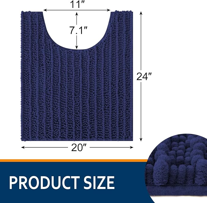 Smiry Bathroom Toilet Rugs U Shaped 24X20, Chenille Bath mats for Toilet | Deep Blue Extra Soft Absorbent Non Slip Rubber Backing Contour Bath Rugs for Toilet, Machine Washable Contoured Bath Mats