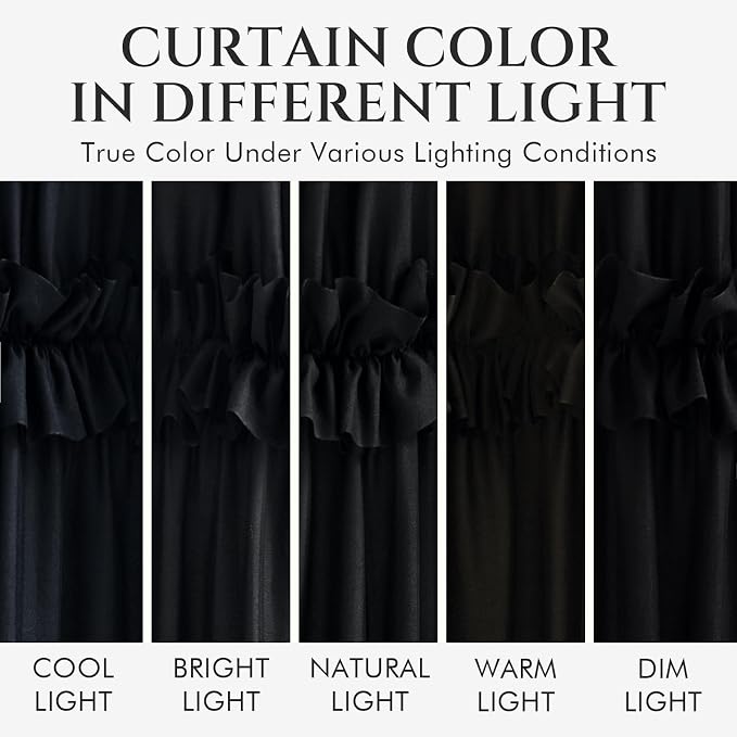 LIPA Boho Shower Curtain Rustic Ruffle Shower Curtain with Ruched & Bow Vintage Farmhouse Shower Curtains for Bathroom Bohemian Bathroom Decor(Black,72x78 Inches)