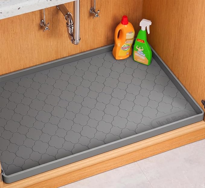 Jin&Bao Under Sink Mat 31" x 22" Waterproof Silicone Cabinet Kitchen Liner | Silicone under kitchen sink mat,cabinet protector,bathroom shelf liner,raised edge,anti-slip,easy to clean & dishwasher safe