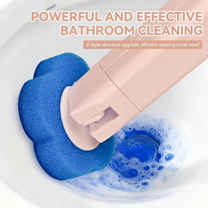 Disposable Toilet Brush with 48 Refills,Toilet Cleaning Supplies,Toilet Wand Brush Starter Kit,Wall Mounted Toilet Bowl Cleaner Brush with Holder for Bathroom Deep Cleaning & Hygiene (Pink)