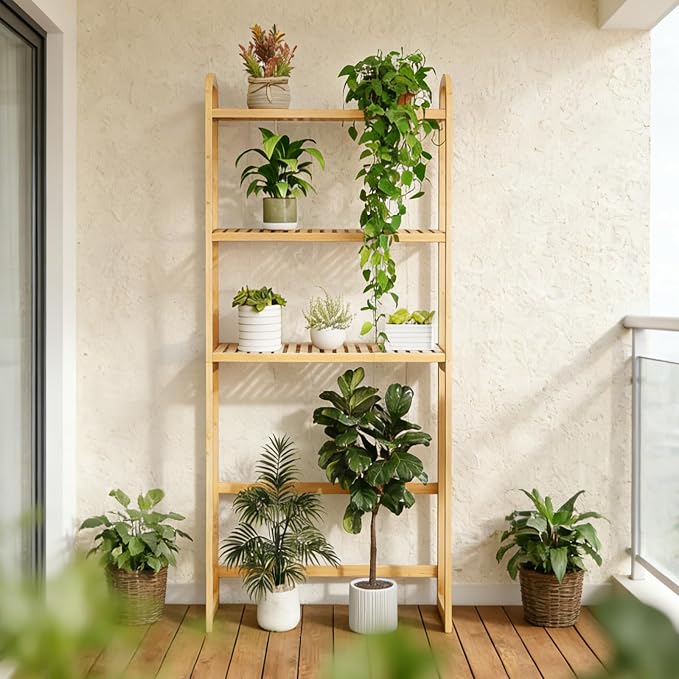 GIANTEX Bamboo Over The Toilet Storage, 3-Tier Over Toilet Bathroom Organizer with 3 Hooks & Adjustable Shelves, Freestanding Space Saver Above Toilet Shelf Rack for Laundry, Balcony, Restroom