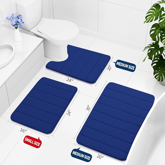 Buganda Memory Foam Bath Mat 59 x 34, Ultra Soft Absorbent Bathroom Rugs | Navy Blue, Machine Washable Quick Dry Bath Mats for Bathroom Floor, Shower and Tub, Home Decor Accessories