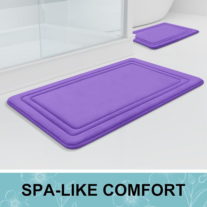 Grandaily Memory Foam Bath Mat Rug 30x20, Ultra Soft, Non-Slip and Absorbent Bathroom Rugs, Machine Wash Dry, Comfortable Bath Carpet for Bathroom Floor, Tub and Shower, Purple
