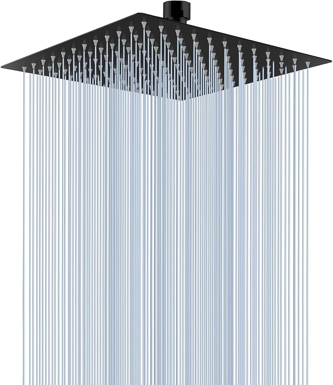 Voolan Rain Shower head, High Pressure Shower Head Made of 304 Stainless Steel, Relaxed Shower Experience Even at Low Water Flow and Pressure (10" Black)
