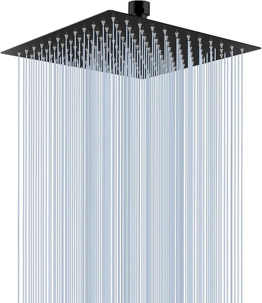 Voolan Rain Shower head, High Pressure Shower Head Made of 304 Stainless Steel, Relaxed Shower Experience Even at Low Water Flow and Pressure (10" Black)