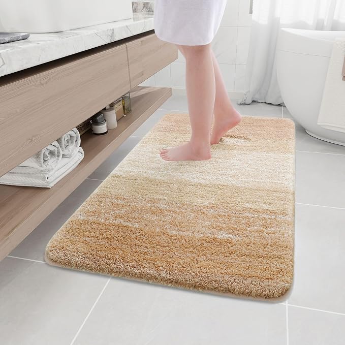 Arotive Microfiber Bathroom Rugs, Shaggy Soft Absorbent Bath Rug, 44x32 | Beige, Rubber Backing Thick Plush Machine Washable Dry Bath Mats for Bathroom, Tub and Shower, Rectangular