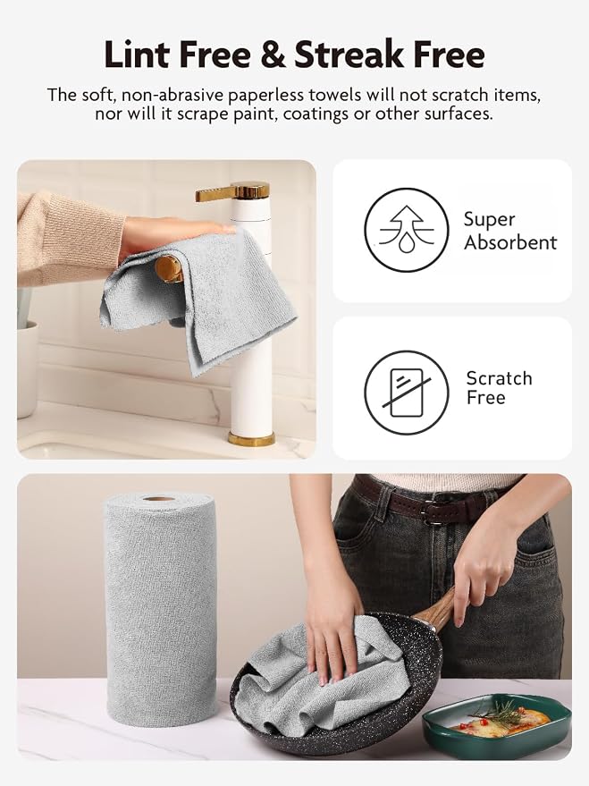 Fantasticlean Microfiber Cleaning Cloth Rolls- 150 Sheets (2 Rolls of Grey) | 12'' by 12'', Super Absorbent, Lint-free, Tear-away Microfiber Towel Roll, for All-Purpose Cleaning