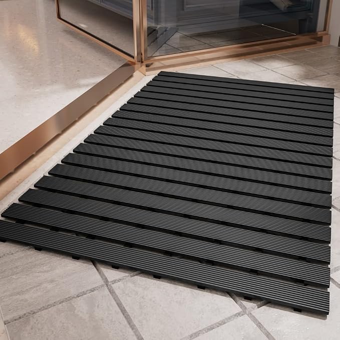 Shower-Mat Non Slip, PADOOR Heavy Duty Bathtub-Mat Curlable Quick Drain Sturdy Bath Tub Mat Without Suction Cups for Indoor Outdoor Use 17x36 Inch Black