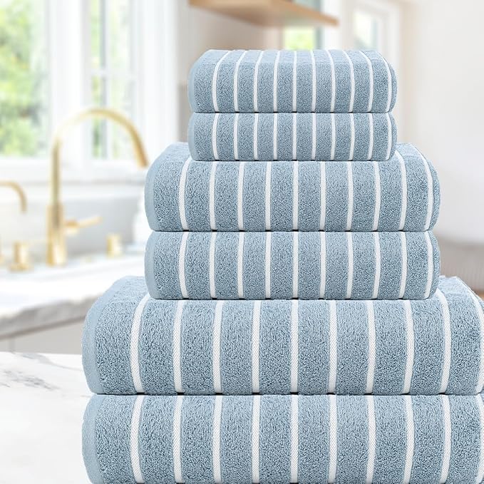 CASA COPENHAGEN Ecstatic 6 Pieces Towel Set- Dusty Blue, 600 GSM 2 Bath, 2 Hand, 2 Washcloth, Designed in Denmark Made of Soft Egyptian Cotton for Bathroom Set for Women & Men