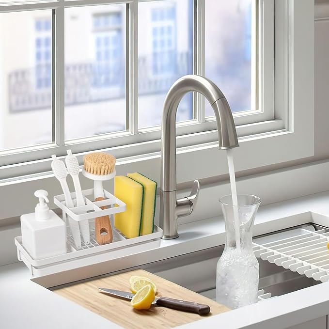 Toothbrush Holders Toothpaste Organizer Bathroom Accessories, White | Carbon Steel, 5 Slots, Removable Drip Tray, Easy to Clean, Electric Toothbrush Storage, for Countertop, Shower, Sink