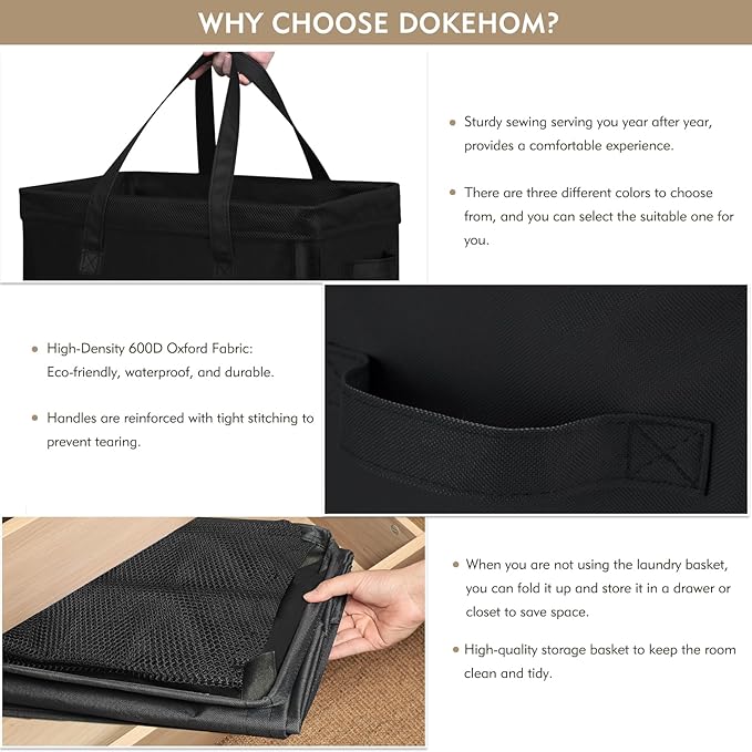 DOKEHOM 90L X-Large Rolling Laundry Basket Hamper on Wheels, Black | Collapsible clothes hamper with removable mesh wash bag. High-capacity foldable washing bin organizer