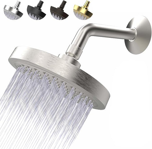 Shower Head - High Pressure 2.5 GPM - Brushed Nickel | Anti-clog silicone nozzles, removable restrictor, easy-clean fixed replacement