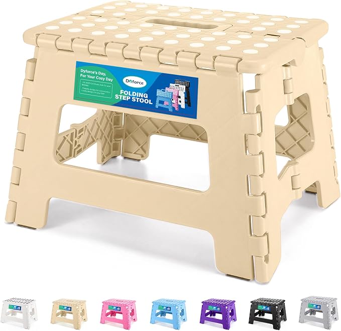 Dyforce Kids Step Stool 9 Inch, 300lbs Folding Step Stool for Toddler | Step stool for Khaki,Anti-slip Heavy Duty with Handle, Lightweight Foldable Foot Stool for Bathroom Kitchen Bedroom Outdoor