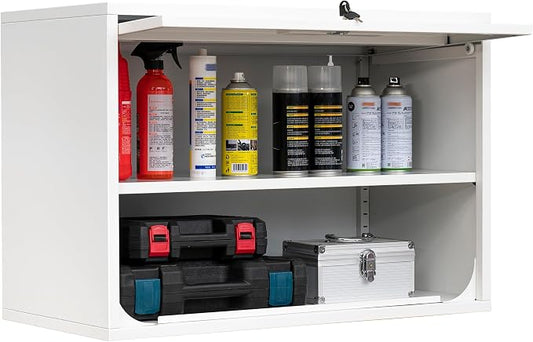 Fesbos Metal Storage Cabinet White Wall Cabinets with Shelf and Locking Door - Wall Mounted Storage Cabinet for Garage Warehouse Home Office - Assembly Required