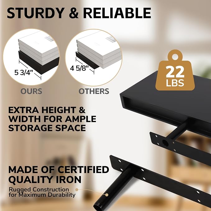 BAMEOS Bamboo Floating Shelves Wall Mounted Wooden Shelves with Invisible Brackets Set of 2, Hanging Wall Decor for Bedroom, Bathroom, Living Room and Kitchen