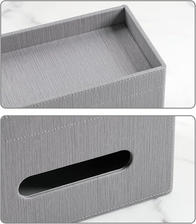 Plus Size Tissue Box Cover, Rectangle Tissue Box Organizer, Grey | Fit 180/230 Count Tissue Boxes, Storage Tray, PU Leather Large Tissue Box Cover, Rectangular Tissue Box Holder for Bathroom