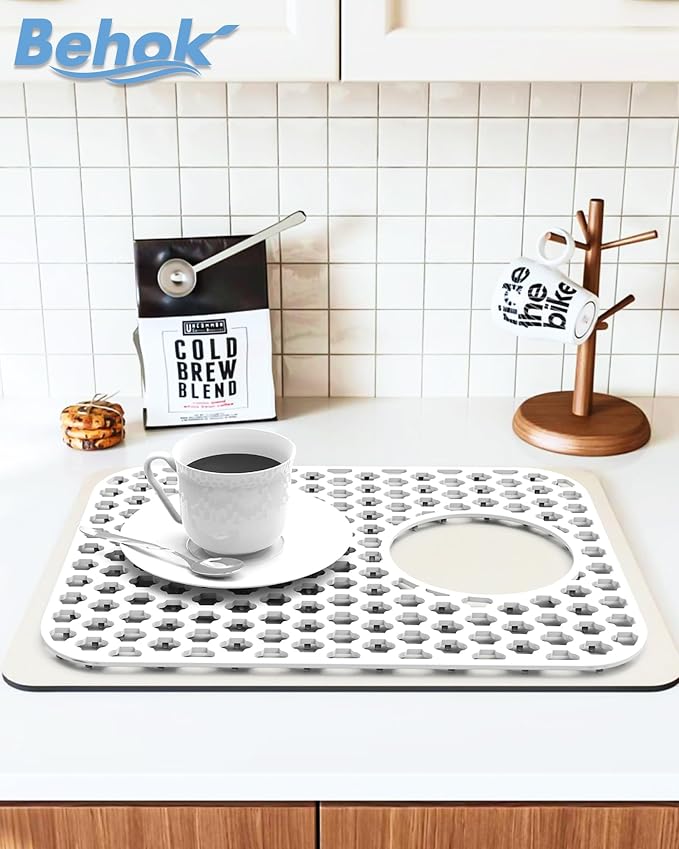 2 Pack Silicone Sink Protector Mat for Kitchen Sink Rear Drian White | 13-9/16" x 11-5/8" Non-Slip Heat-resistant and Durable Silicone Grid
