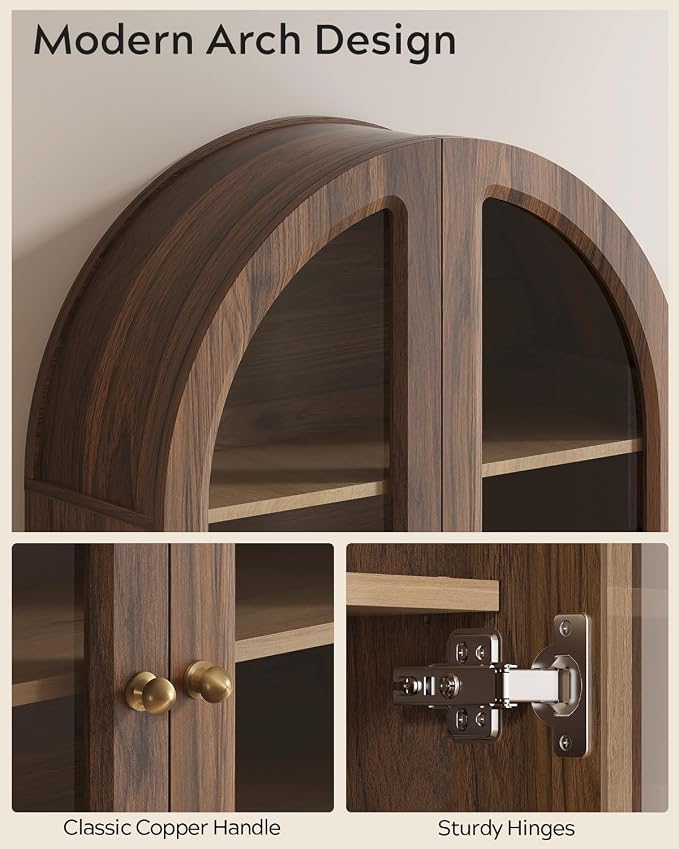 Fluted Arched Wall Cabinet, Large Wood Bathroom Medicine Cabinet Wall Mounted Cupboard, Modern Floating Storage Cabinet with Acrylic Door Adjustable Shelf, Organizer, Brown-Oak
